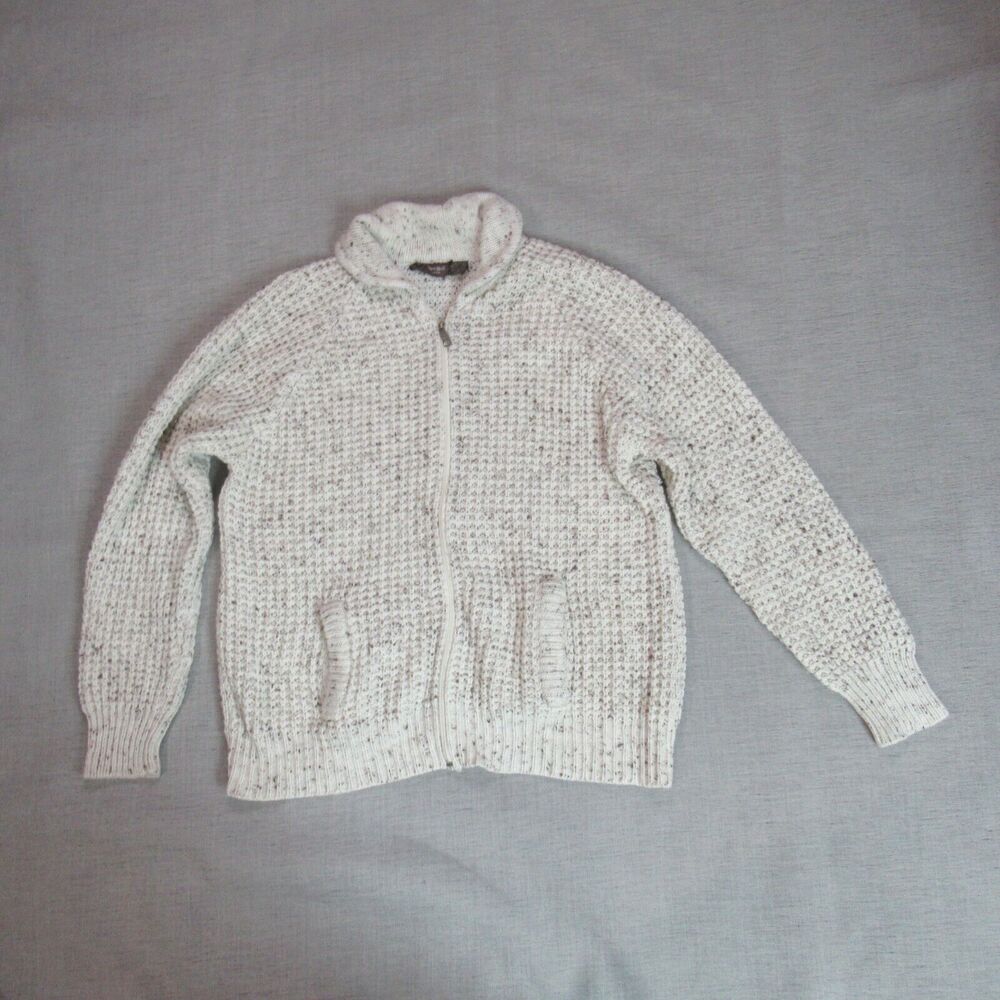Vintage Brian MacNeil Sweater Mens Large Oatmeal Speckled Chunky Knit Full Zip